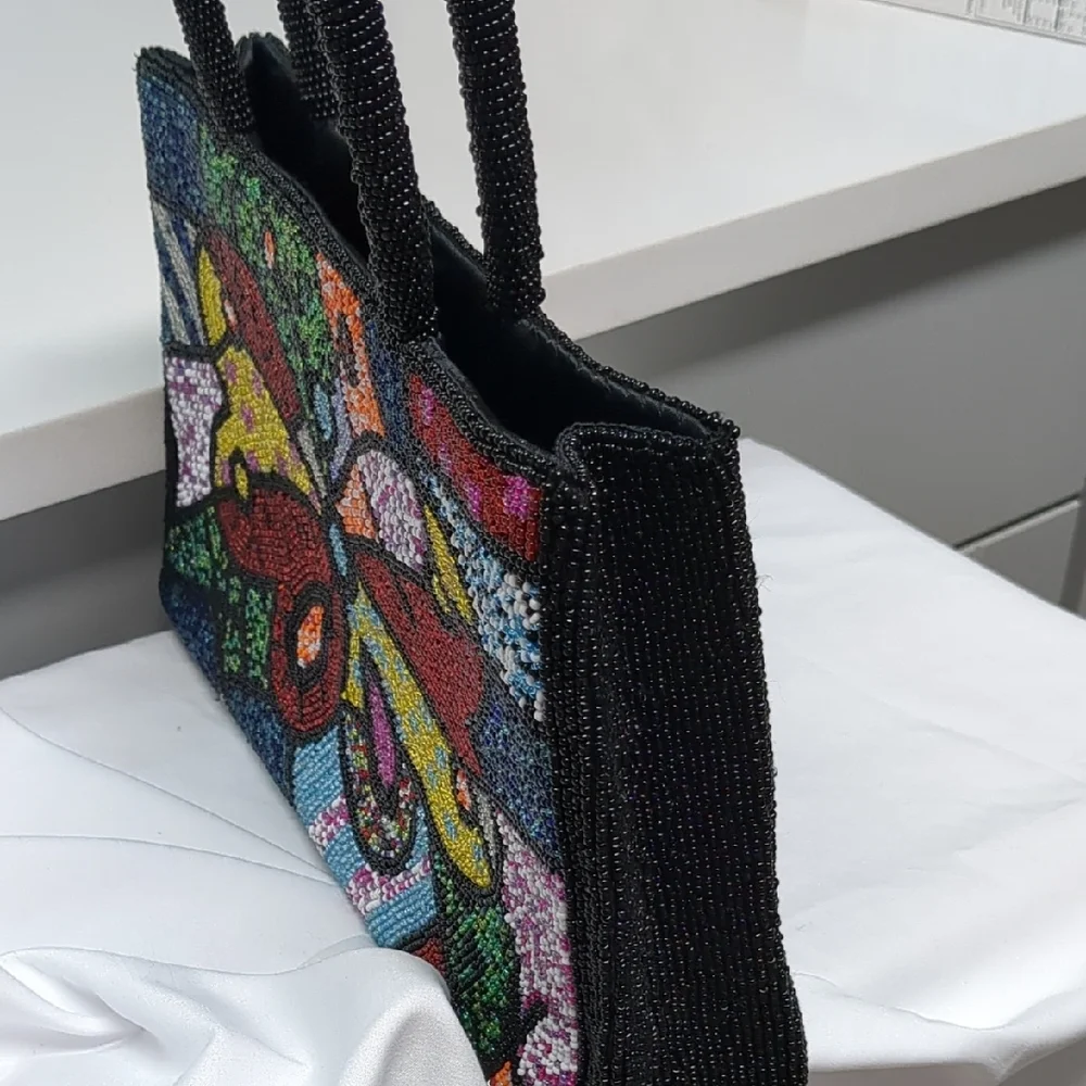 Rare Colorful Beaded Butterfly Statement Handbag Glam Art Purse Boho Luxe Chic